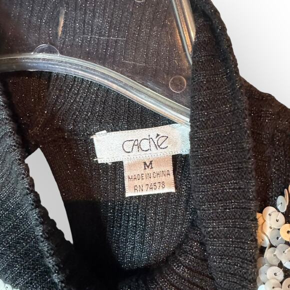 VTG 1990's Cache Women Stretch Knit Sleeveless Silver Sequin Top Size Medium - Picture 7 of 12